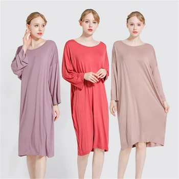 modal cămașă de noapte de sex feminin liber de mari dimensiuni cămașă de noapte de servicii de origine de mult femeile gravide coral rosu Pijamale dress пижама gât rotund