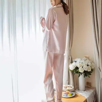 Recent Primavara Toamna Femei Pijamale 2 Piese Set Maneca Lunga, Matasoasa îmbrăcăminte de noapte Lady Sleepwear Costum de Acasă Purta Haine m99