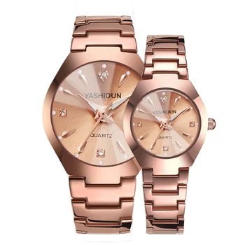 De lux Cuplu Ceas cu Diamante de Moda din Oțel Inoxidabil Iubitorii de Ceas Cuarț Încheietura Ceasuri Pentru Femei și Bărbați ceasuri de Mînă