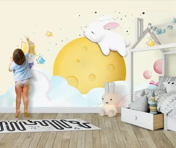 Modern lună pe iepurasul de dormit drăguț desene animate pentru copii, cameră de fundal de perete