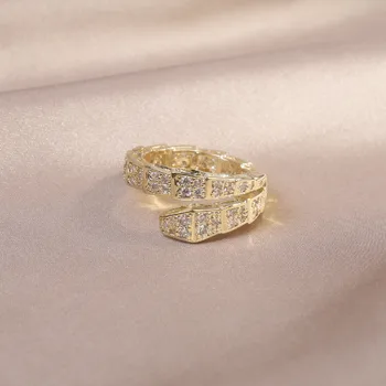 14K aur adevărat placate cu zircon CZ bambus șarpe inel rafinat femei petrecerea de nunta a deschide reglabil inel de design de bijuterii cadou