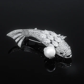 YYSUNNY de Lux din Argint de Culoare de Înot Pește Brosa pentru Femei Pesti de Cristal Pearl Broșe Accesorii de Îmbrăcăminte, Bijuterii Cadou