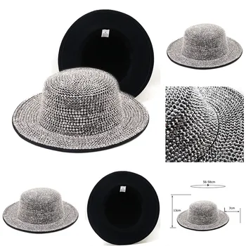 Femei Full Diamond Reglabil Fedora Pălărie Bling Stras Panama Bărbați Margine Largă Simțit Jazz Pălării cu ridicata Vara Iarna