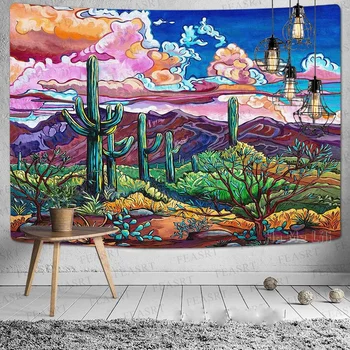 Cactus În Deșert Vegetale Colorate Tapiserie Arta De Perete Decor Acasă