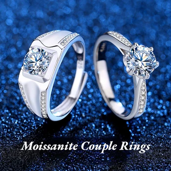 100% 925 1 Carate Argint Moissanite Set Inel De Nunta Inele De Cuplu Scântei Moissanite Piatră Prețioasă De Logodna Diamante Pentru Bărbați