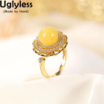 Uglyless Filare Gol Cristale Inele pentru Femei NOROC Cadouri Bijuterii Natura Amber Ceara de albine Deschide Inele de Aur Argint 925 Bijoux