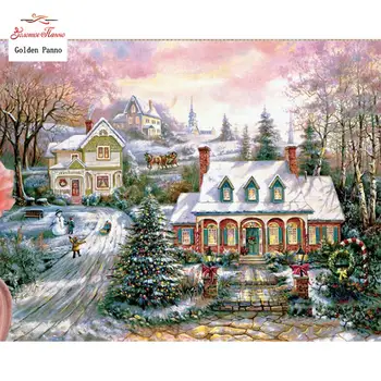 DIY Diamant Pictura 5D Peisaj de Iarna Diamant Arta Broderie Casa de Mozaic lucrate Manual, Decorațiuni de Crăciun