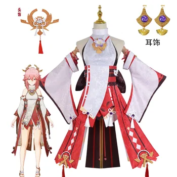 Genshin Impact Yae Miko Cosplay Costum Uniforma Peruca Cosplay Anime Stil Chinezesc Costume de Halloween pentru Femei Joc