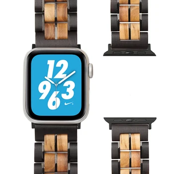 Brand Pentru Apple Watch 4 Banda de 44mm 42mm 38mm din Otel Inoxidabil Curea din Lemn Curea Pentru Iwatch Serie 1/2/3/4 Regla Brățară