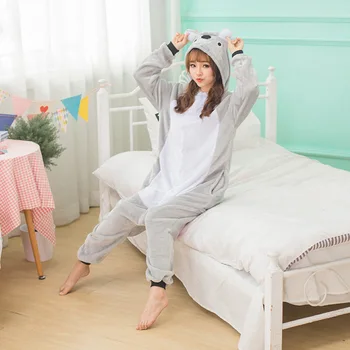Femeile Kigurumi Koala Grey Seturi De Pijamale Flanel Capota Animal Pijamale Adult Iarna Onesies Cămășuță De Noapte Pijamale Pijamale Homewear