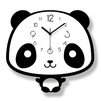 Desene Animate Leagăn Panda Ceas De Perete Cu Pendul De Perete Ceasuri De Calitate Quartz Cadran Mare, Living, Dormitor-Panda Ceas Decor Acasă
