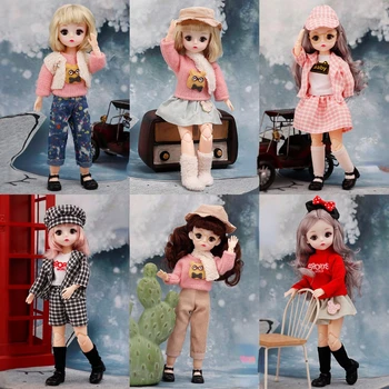 12 țoli 23 Articulații Mobile 30cm Doll Dress Up 4D Închide Ochii Clipind Papusi Cu Haine de Moda Fusta de Blugi Pentru Fete Jucarii si Cadouri