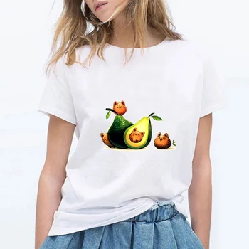 Tricou alb coreean Tricou Amuzant Avocado Imprimare cu mânecă Scurtă Femei de Moda T-shirt O-neck Tricou Harajuku Kawaii Streetwear