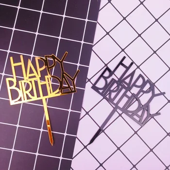 2020 Nou Aurul Negru Acrilic Happy Birthday Cake Topper pentru Tort de Decorare pentru Copii Newbron Ziua de naștere Tort Petrecere Consumabile Copil de Dus