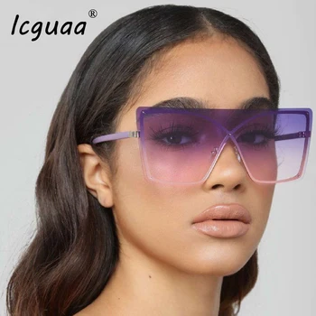 Supradimensionate Gradient de ochelari de Soare Piața de Epocă Retro ochelari de Soare Brand de Lux Ochelari fără ramă feminino Oculos De Sol UV400