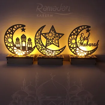 Ramadan Kareem Decor EID Mubarak din Lemn Pandantiv cu LED-Lumanari Lumina Ramadan Mubarak Decor pentru Acasă Eid Al Adha Petrecere