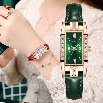 Ceasuri de mana Femei Pătrat Verde din Piele de Moda Ceas de mână de sex Feminin Cuarț Ceas de Ceas pentru Femei Casual Montre Femme