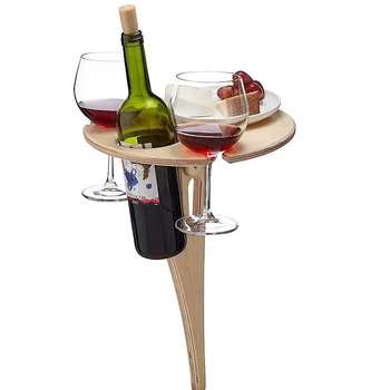 În aer liber, Vin de Masă cu Pliabil Rotund Desktop Mini din Lemn, Masă de Picnic Ușor De Transportat Rack de Vin pentru Accesorii în aer liber