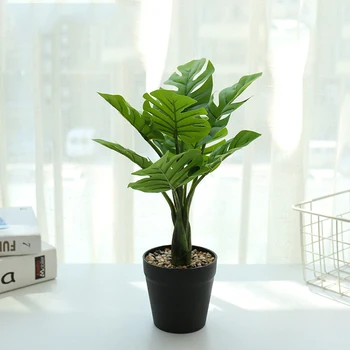 28-34cm Copac Artificial Ghiveci Tropicale Monstera Plante Mini Desktop Bonsai Plastic Testoasa Frunze Fals Palmier Pentru Biroul de Acasă