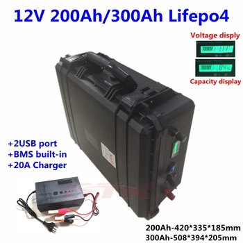 2000 de cicluri de 12V 200Ah 300Ah Lifepo4 baterie 12v cu BMS 4S pentru 12v trolling motor sistem solar de alimentare+20A Încărcător